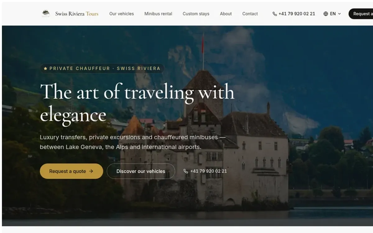 Site Web Swiss Riviera Tours, version ordinateur